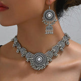 New Vintage Jewelry Sets Metal Beads Tassel Choker Necklace Earrings Set For Women Bijoux Statement Collar Necklaces Set