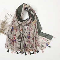 Fashion Printing Flower Tassel Shawl Cotton Viscose Scarf Women Beach Sunscreen Shawl Muslim Hijab Wrap Headscarf 180*90cm