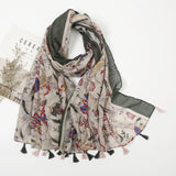 Fashion Printing Flower Tassel Shawl Cotton Viscose Scarf Women Beach Sunscreen Shawl Muslim Hijab Wrap Headscarf 180*90cm