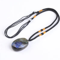 Natural Labradorite Moonstone Necklace Healing Crystal Energy Balance Lucky Gemstone Pendant Braid Rope Charms Jewelry