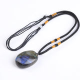 Natural Labradorite Moonstone Necklace Healing Crystal Energy Balance Lucky Gemstone Pendant Braid Rope Charms Jewelry