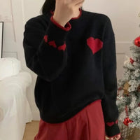 Xingqing Christmas y2k Sweaters Women Clothes Heart Print Round Neck Long Sleeve Knitted Pullover Tops 2000s Aesthetic Clothing