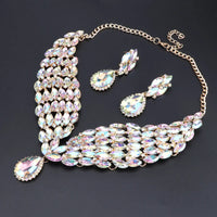New Green Crystal Statement Necklace Earrings Set Gold Color Jewelry Sets Indian Bridal Wedding Costume Jewellery