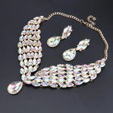 New Green Crystal Statement Necklace Earrings Set Gold Color Jewelry Sets Indian Bridal Wedding Costume Jewellery