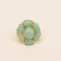 G-G Natural Amazonite Blue Crystal Cubic Zirconia Flower Shape Ring Fashion Gift