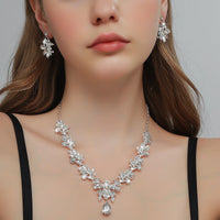 Ladies' Sparkling Flower Set, Necklace, Earrings, Jewelry Set, Suitable for Wedding, Party, Festival Gifts