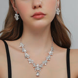 Ladies' Sparkling Flower Set, Necklace, Earrings, Jewelry Set, Suitable for Wedding, Party, Festival Gifts