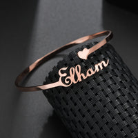Akizoom Custom Name Heart Bracelets Stainless Steel Personalized letter Cuff Bangles Bracelets for Woman Man Family Jewelry Gift