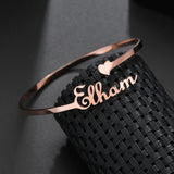 Akizoom Custom Name Heart Bracelets Stainless Steel Personalized letter Cuff Bangles Bracelets for Woman Man Family Jewelry Gift