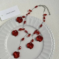 Luxurious Multi-Layer Red Beaded Flower Tassel Necklace Fashionable Choker High-End Clavicle Chain Jewelry Accessory