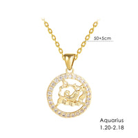 12 Zodiac Signs Necklace Copper Gold Plated Zodiac Signs Pendant Chain Ladies Necklace Birthday Jewelry Ladies Jewelry