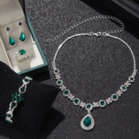 Retro and Trendy Zircon Droplet Shaped Pendant Necklace Bracelet, Ring Earrings, Women's Classic Jewelry Set Party Accessories
