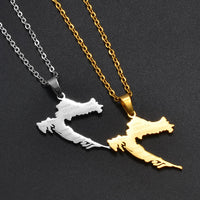 Anniyo Croatia Map With Cities Šibenik Pendant Necklaces Stainless Steel for Women Girls Maps of the Croatian Jewelry #310201