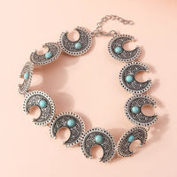 Ethnic Antique Silver Color Moon Choker Necklaces for Women Boho Turquoise Necklace Girls Party Jewelry Gifts