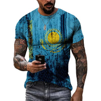Kazakhstan Flag Graphic T Shirts Men Military 3D Printed T-shirt Classic O-Neck Oversized Women T Shirt Streetwear Mens Clothing