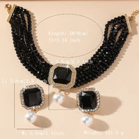 FYUAN Multilayer Green Red Blue Black Crystal Necklace Geometric Square Pearl Earrings For Women Weddings Banquet Jewelry Sets