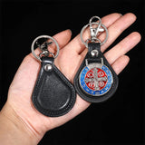 PU Leather Keychain Saint Christopher Charm Pendant Men Antique Bronze Plated Hook Keychain Car Keychain