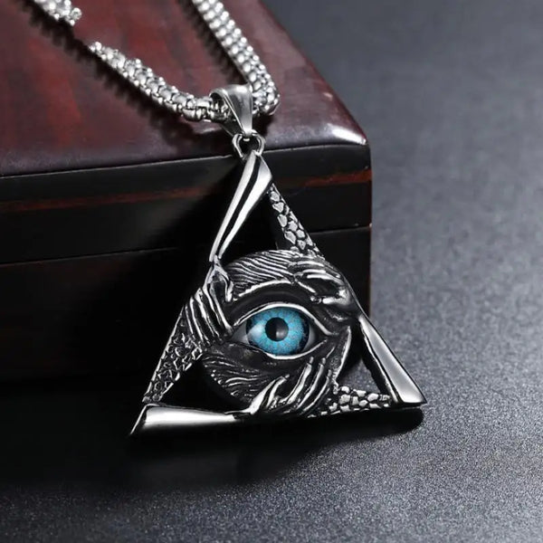 Retro God's Eye Triangular Devil's Eye Pendant Necklace Men's Fashion Hip Hop Trendy Cool Jewelry
