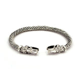 Classic Animal Viking Double Wolf Head Adjustable Bracelet Men Stainless Steel Bracelet Fashion Double Snake Heads Jewelry Gift