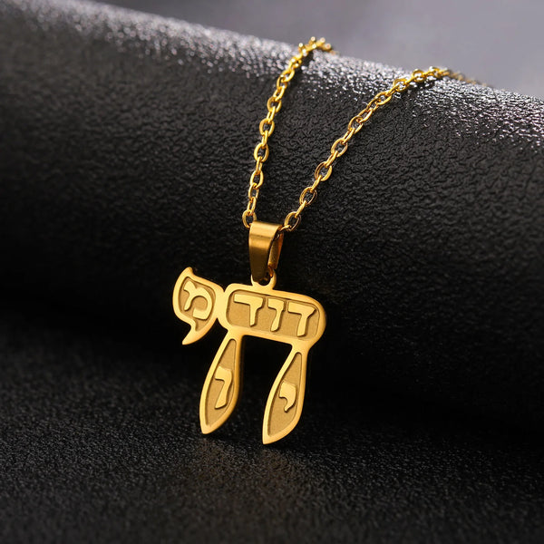 2024 New fashion Hebrew letters mother pendant necklace temperament everything with stainless steel clavicle chain accessories a