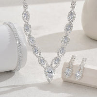 Women's fashionable rhinestone sparkling earrings necklace bracelet ring jewelry set wedding banquet party holiday gift