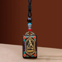 Nepal Tangka Pendant Male Green Tara Manjushri Bodhisattva Black Sandalwood Buddha Sign Vintage Necklace Sweater Chain Jewelry
