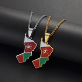 Anniyo Oman Map Flag Pendant Necklaces Stainless Steel National Jewelry For Woman Girls #503962