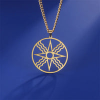 EUEAVAN Assyrian Star Necklace Stainless Steel Sun God Shamash Symbol Pendant Necklaces for Men Protection Amulet Jewelry Gifts