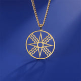 EUEAVAN Assyrian Star Necklace Stainless Steel Sun God Shamash Symbol Pendant Necklaces for Men Protection Amulet Jewelry Gifts