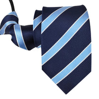Zipper Ties For Men Women Striped Mens Tie For Business Wedding Skinny Neck Tie Casual Slim Blue deep Light navy blue Necktie