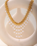 Stainless Steel Crawler Necklace Bracelet For Women 18k Gold Plated Imitation Pearl Tassel Charm Women's Necklaces Bracelets Set