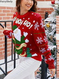 Fairyshely 2025 Autumn Winter O Neck Knitted Sweater Women Casual Christmas Patchwork Pullover Ladies Long Sleeve Loose Jumper