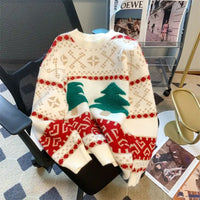 New Autumn and Winter Christmas Red Sweater Loose Lazy Style Thickened Knitted Bottoming Shirt Top
