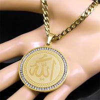 Catholic Saint Benedict Pendant Necklace for Women Men Stainless Steel Gold Color Rhinestone Religion Male Chain Jewelry