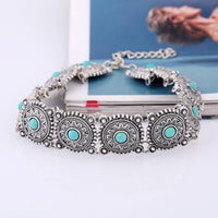 Vintage Alloy Carved Sun Pattern Choker Necklace for Women Traditional Boho Ethnic Round Collar Necklaces Statement Jewelry Gift