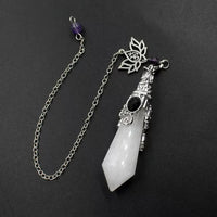 Silver Color 12 Faceted Natural Stone Crystal Pendant Pendulum for Divination 100% Clear Quartz Amethysts Pendulums Pendulo X334