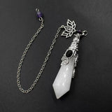 Silver Color 12 Faceted Natural Stone Crystal Pendant Pendulum for Divination 100% Clear Quartz Amethysts Pendulums Pendulo X334