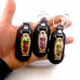 1pc Metal PU Leather Virgin Maria Mama Pendant Keyring Keychain Religious Ornament