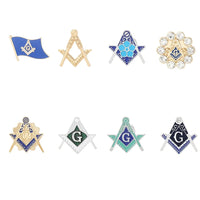 8 Styles Classic Masonic Symbols Enamel Brooches Funny Freemason Emblem Golden Pins