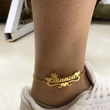 Custom Name Anklet Elegant 18K Gold Plated Stainless Steel Cuban Chain with Heart & Butterfly Charms Ankle Jewelry Waterproof