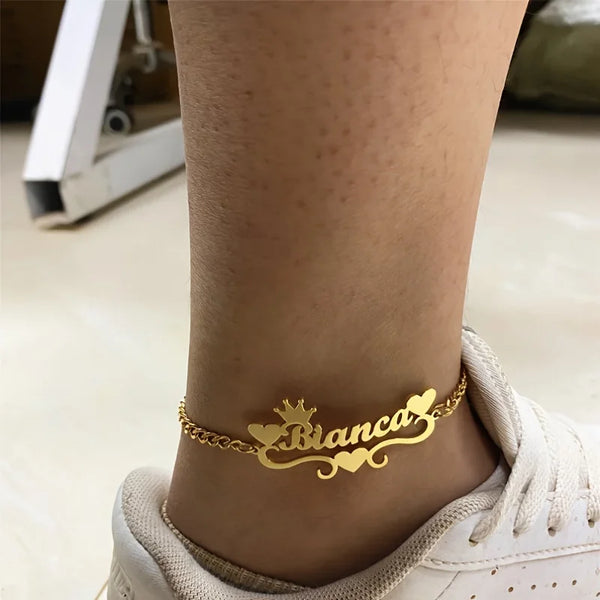 Custom Name Anklet Elegant 18K Gold Plated Stainless Steel Cuban Chain with Heart & Butterfly Charms Ankle Jewelry Waterproof