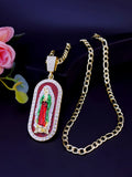 1 Piece 14K Gold Plated Green St. Jude San Juads Pendant Women's Necklace Religious Jewelry