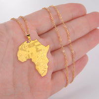 LIKGREAT Punk Africa Map With Flag Pendant Necklaces Stainless Steel Africa Countries Flags Necklace Chain for Women Men Jewelry