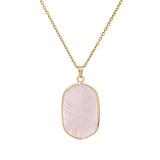 Natural Crystal Stone rose quartz amethyst geometric figure agate Pendant Necklace Stainless Steel gold Chain Gemstone Jewelry