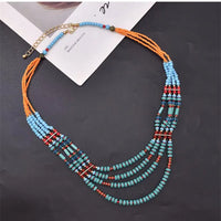 Fashion Boehmia Ethnic Multilayer Beads Chains Necklaces Green Color Vintage Handmade Beads Choker Collar Necklaces