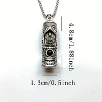 A rotating pendant of the Buddha Amitabha with scripture, a vintage and aged projection of Buddha statues, a trendy necklace of