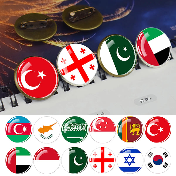Asian National Flags Brooch Pins Pakistan Turkey India Japan Flags Badge Patriot Gift