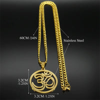 Yoga Lotus Om Symbol Pendant Necklace for Women Men Stainless Steel Gold Color Male Chain Buddhist Jewelry collar 8415-QKC