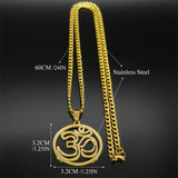 Yoga Lotus Om Symbol Pendant Necklace for Women Men Stainless Steel Gold Color Male Chain Buddhist Jewelry collar 8415-QKC