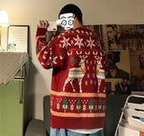 Christmas Reindeer Pullover Sweater Long Sleeve Red Loose Lazy Knitwear Horean Casual O Neck Hiphop Bf Couple Harajuku Y2K Top